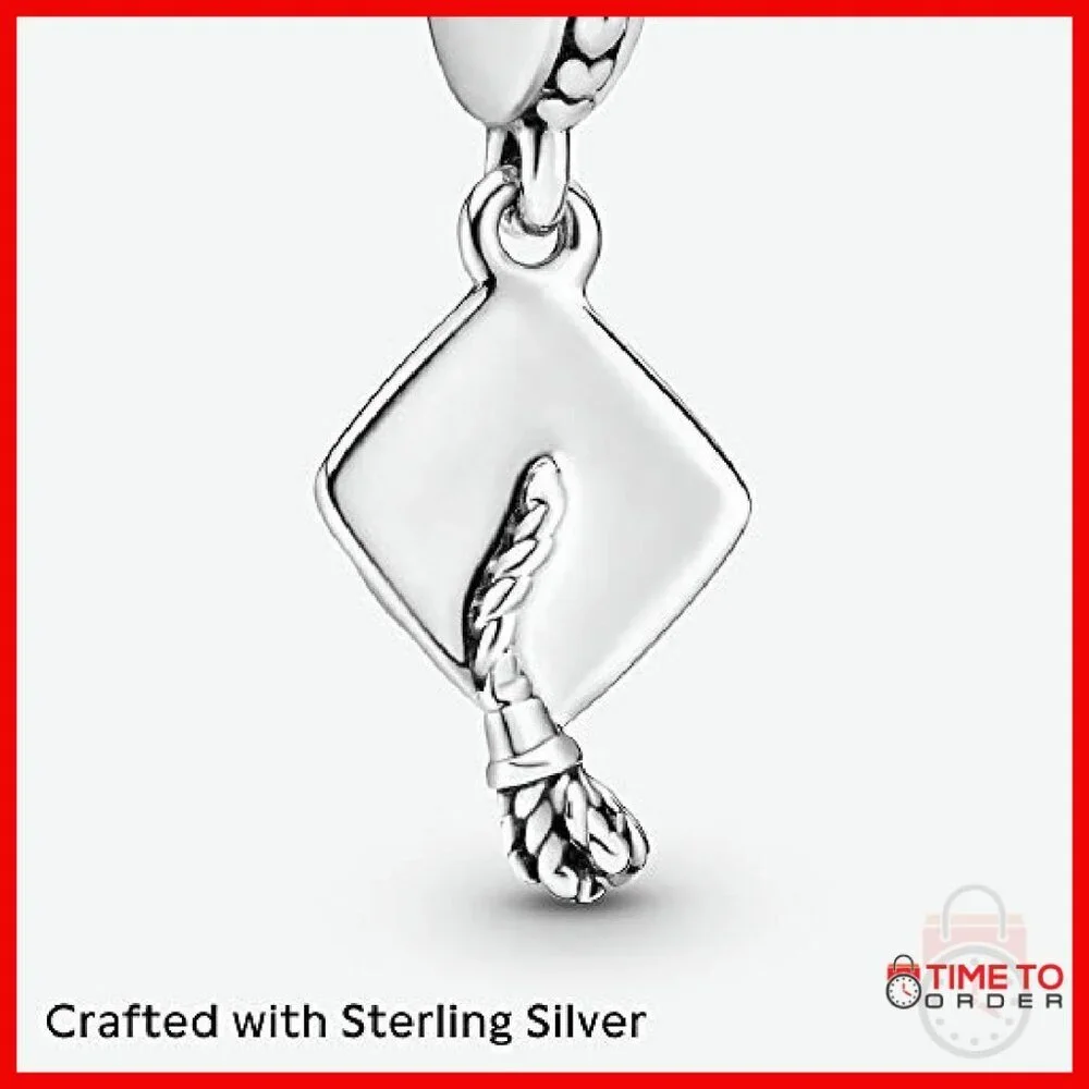 Sterling Silver Graduation Cap Charm Dangle for Bracelets Gift Box